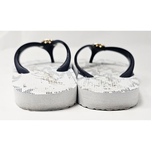 Michael Kors Jet Set Flip Flop Sandals Womens Size 8 Navy White Gold MK Logo - Picture 5 of 7